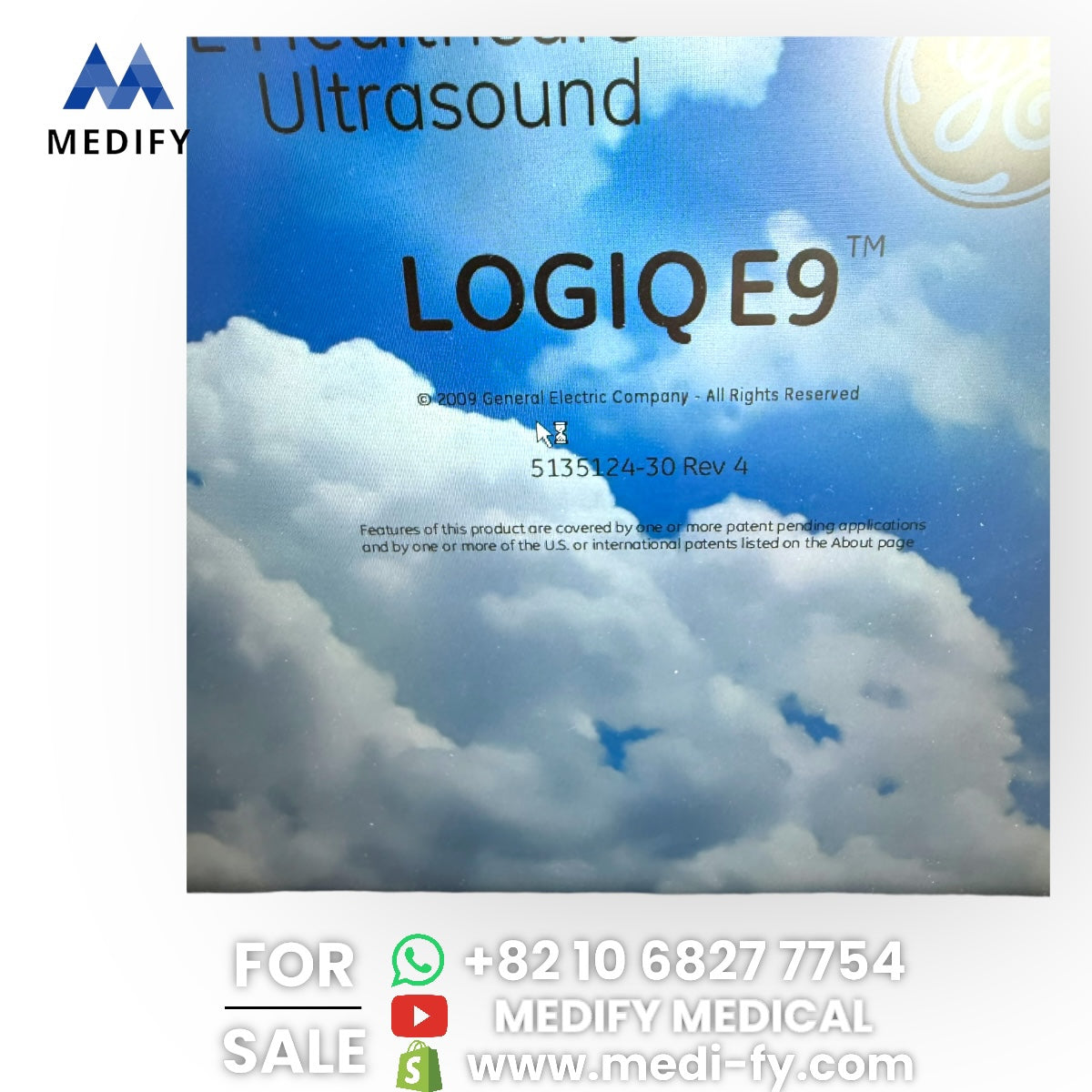 GE Logiq E9 Ultrasound System & 3Probes ( L8-18i, 9L, M4S) 3D/4D Software