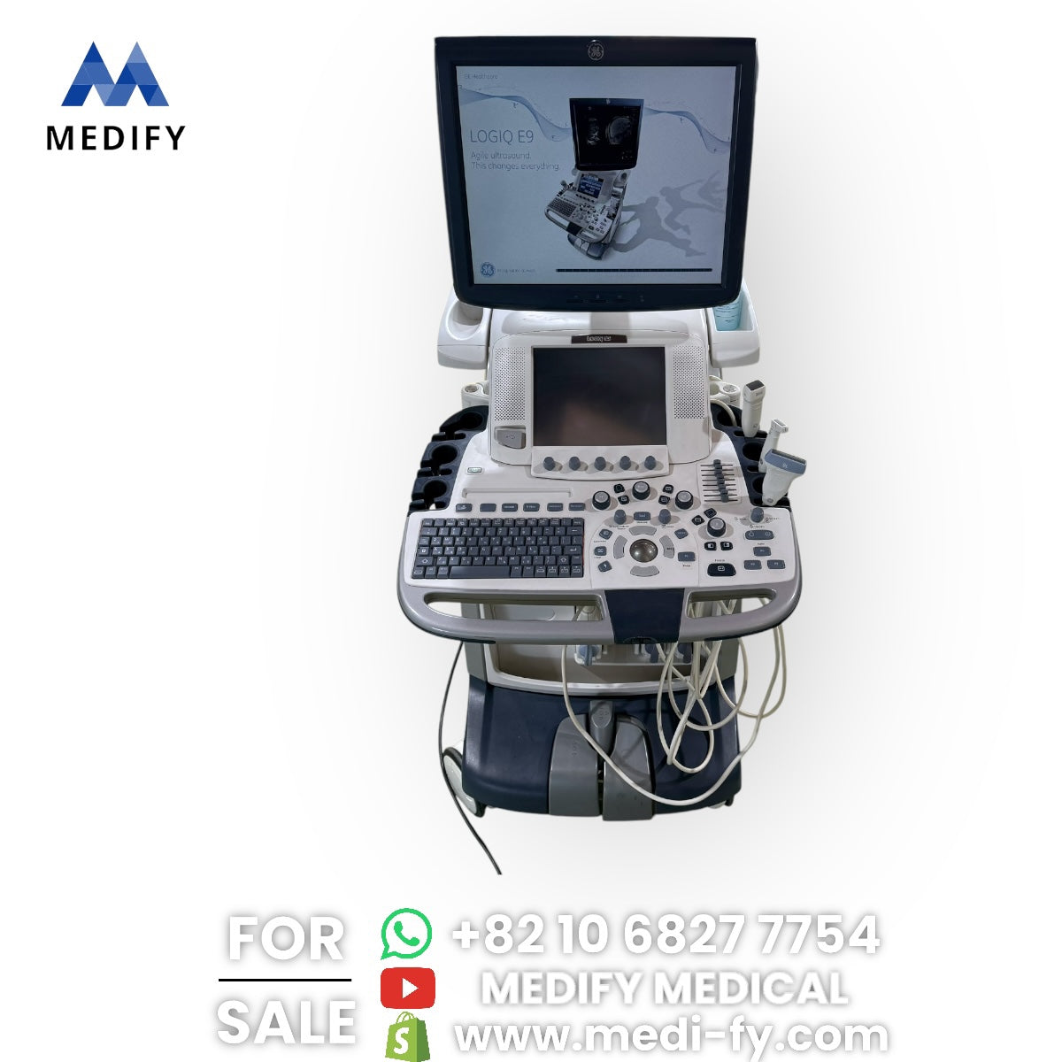 GE Logiq E9 Ultrasound System & 3Probes ( L8-18i, 9L, M4S) 3D/4D Software