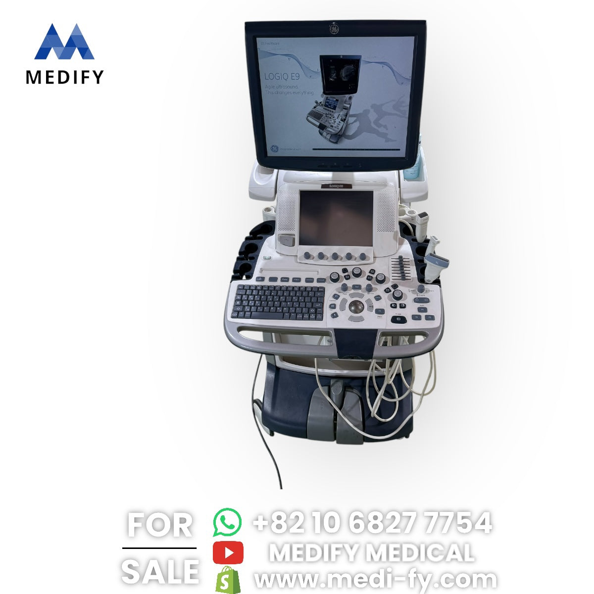 GE Logiq E9 Ultrasound System & 3Probes ( L8-18i, 9L, M4S) 3D/4D Software