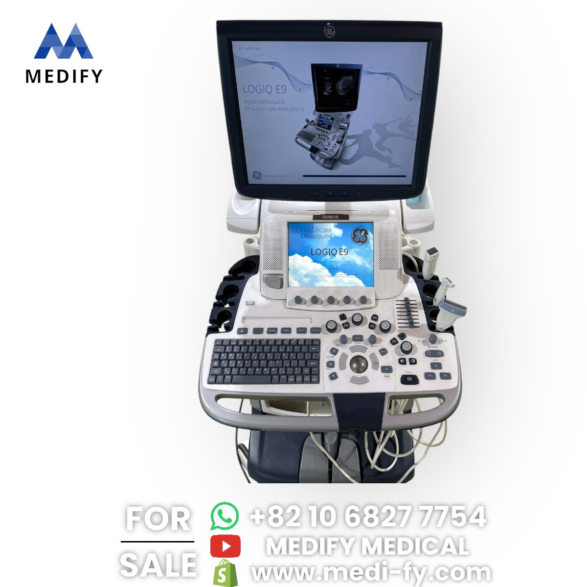 GE Logiq E9 Ultrasound System & 3Probes ( L8-18i, 9L, M4S) 3D/4D Software