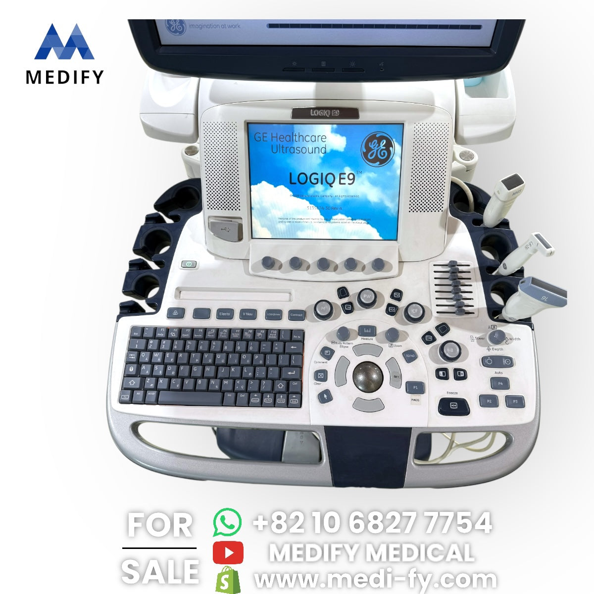 GE Logiq E9 Ultrasound System & 3Probes ( L8-18i, 9L, M4S) 3D/4D Software