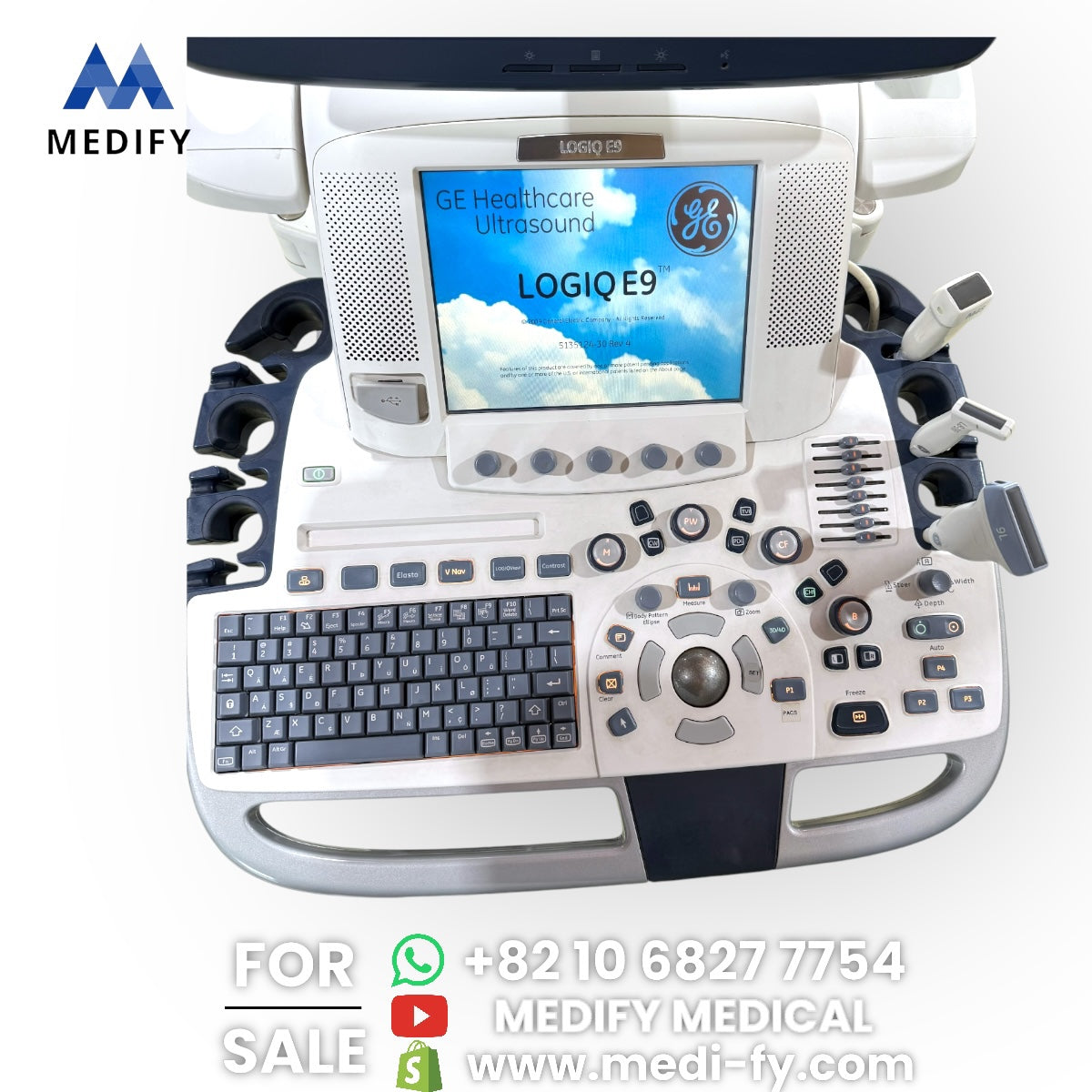 GE Logiq E9 Ultrasound System & 3Probes ( L8-18i, 9L, M4S) 3D/4D Software