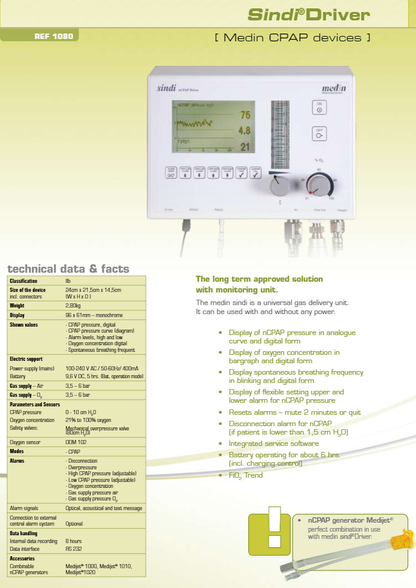 Medin Sindi 1080 nCPAP Driver & 3 Hose - Universal Gas Delivery Unit