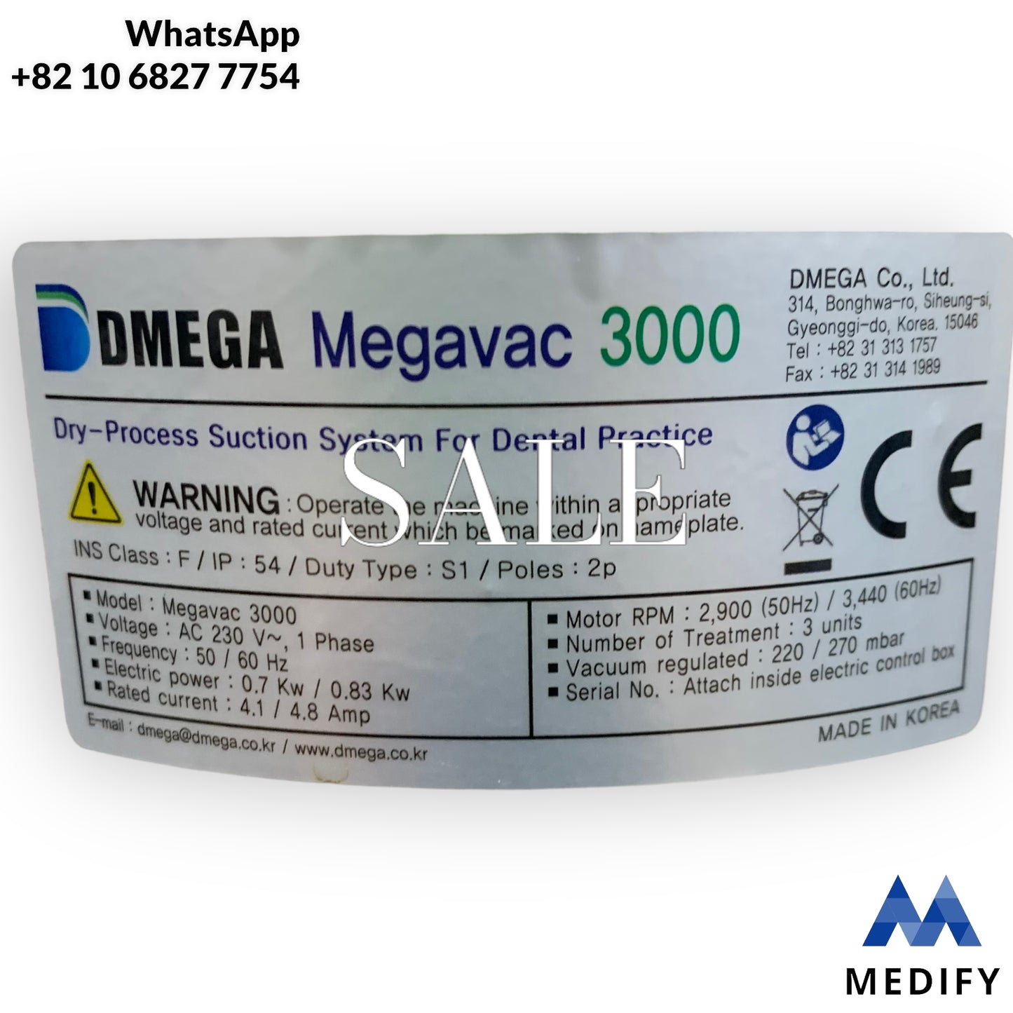 ($700) Teravac 3000 Aspiration Motor Dmega Megavac Worldwide